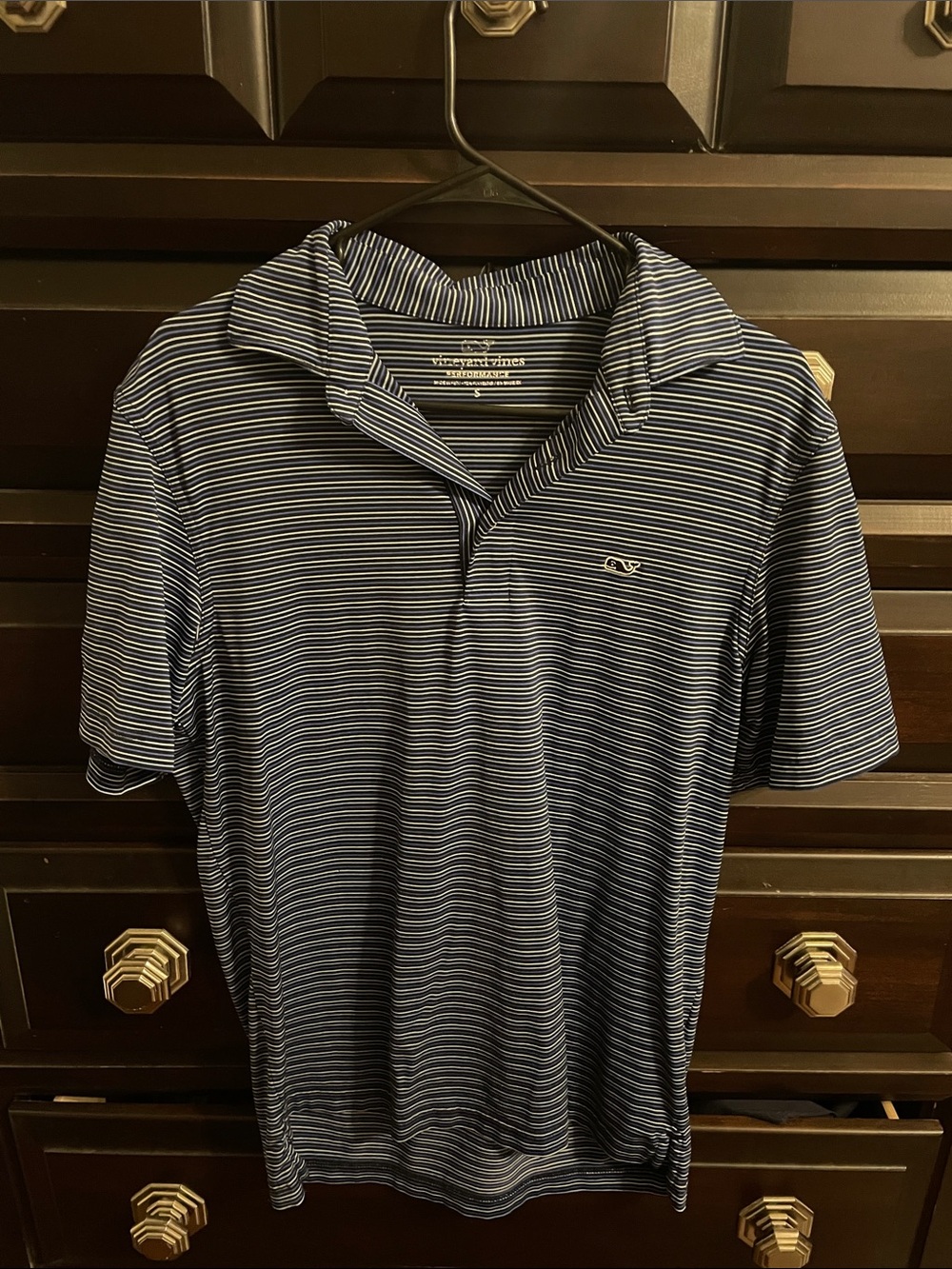 Vineyard Vines Navy and White Striped Polo